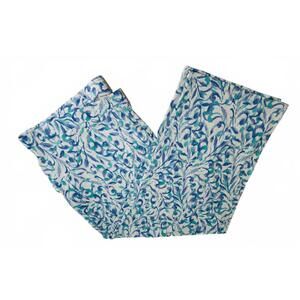 Susan Graver Lightweight White with Blue and Green Leaf Patterned Pants Size 3X